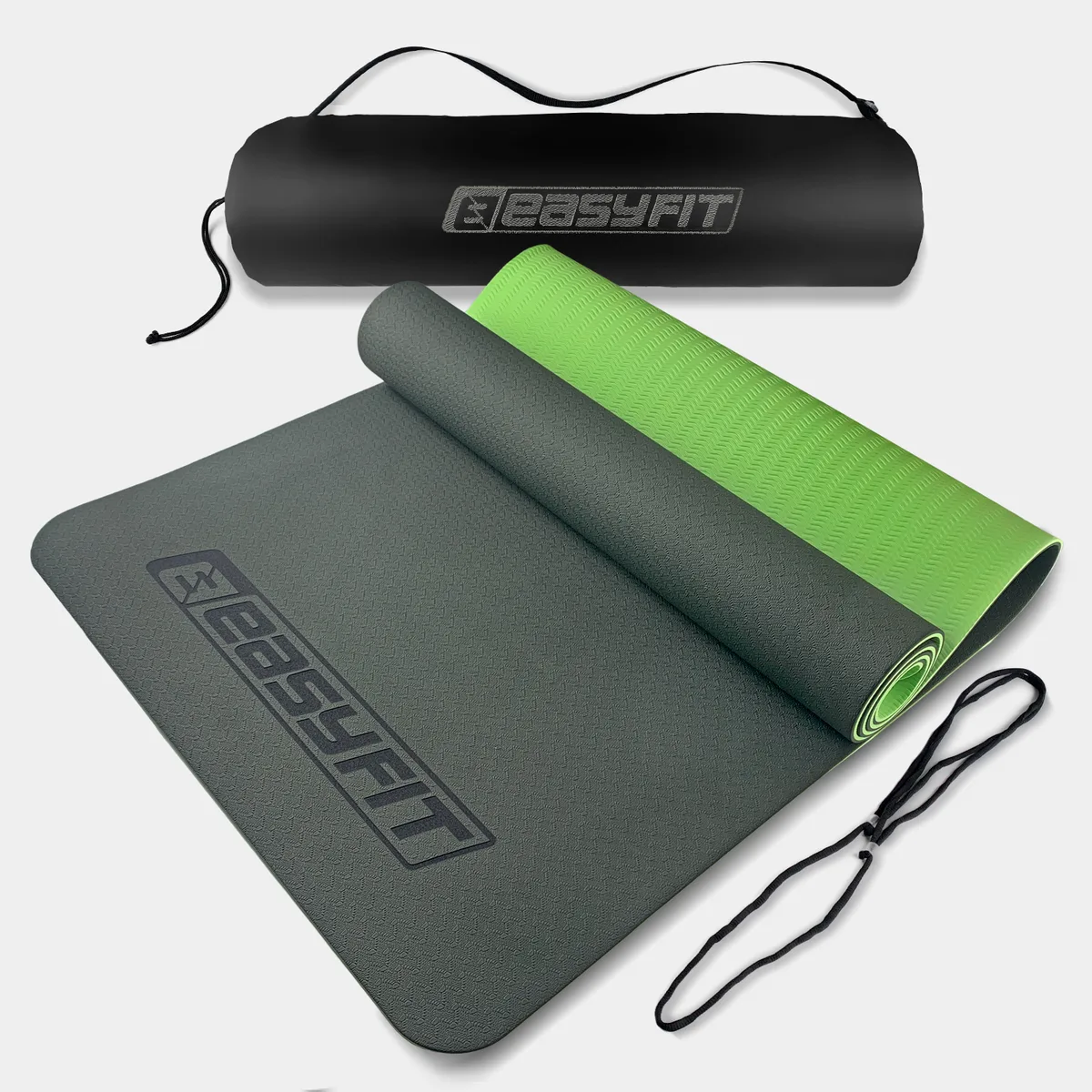 Килимок для йоги EasyFit TPE 183х61 см чорний з зеленим