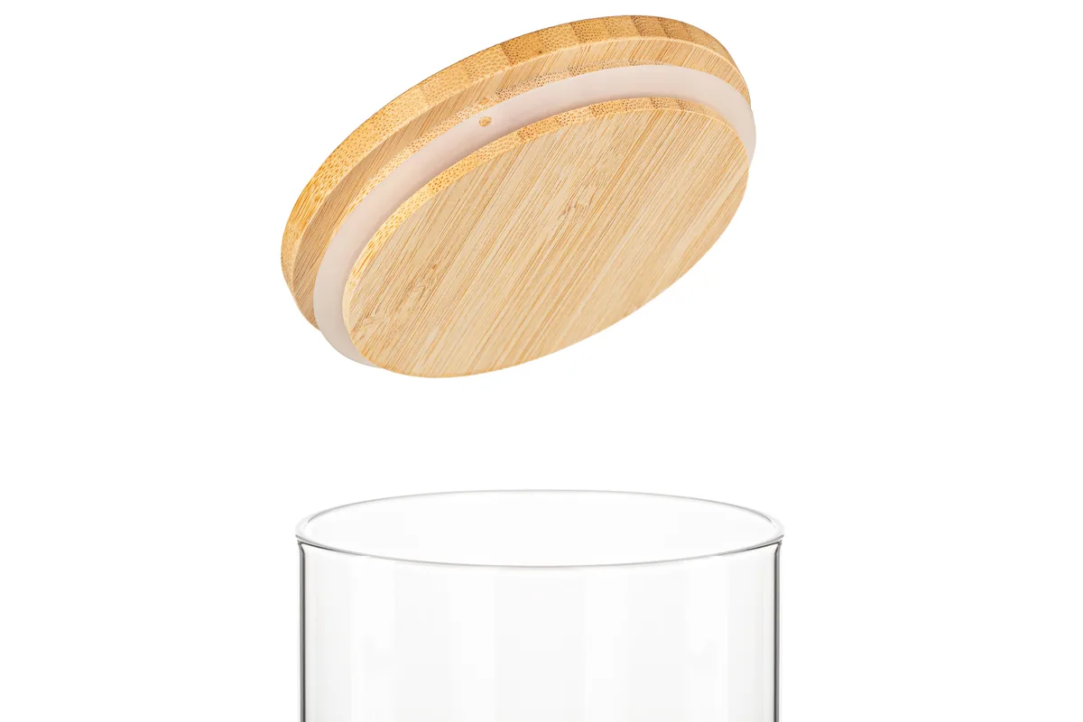 Контейнер для зберігання ARDESTO Midori, 1000 мл, скло, бамбук, круглий, прозорий.