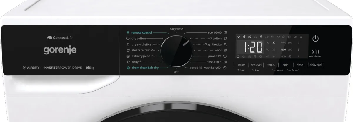 Прально-сушильна машина Gorenje 9кг 1400 об/хв фронтальна з Wi-Fi для прання і сушіння біла