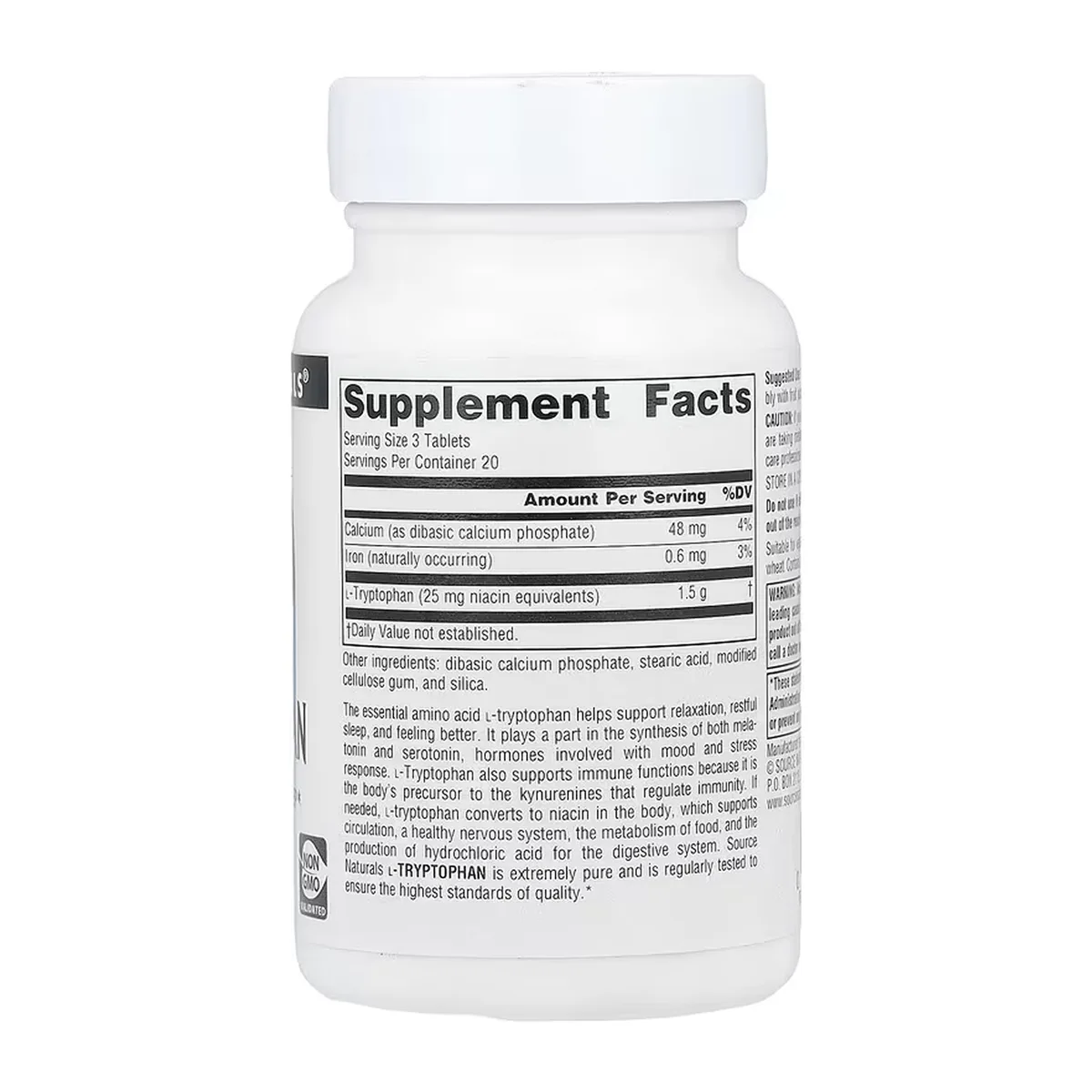 L-Триптофан 500мг Source Naturals 60 табл Вегетаріанські без ГМО