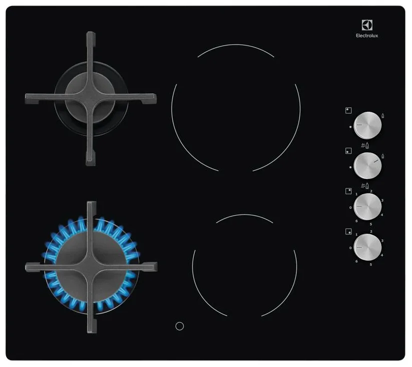 Варильна поверхня Electrolux комбінована 60см 2 газові конфорки 2 електричні зони нагрівання для кухні плита чорна