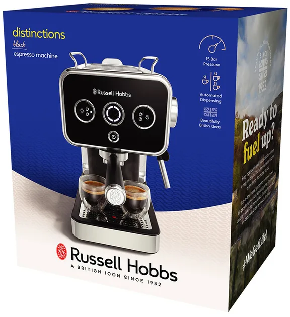 Кавоварка еспрессо Russell Hobbs метал чорний 34,2х27х29 см 1350 Вт 15 бар