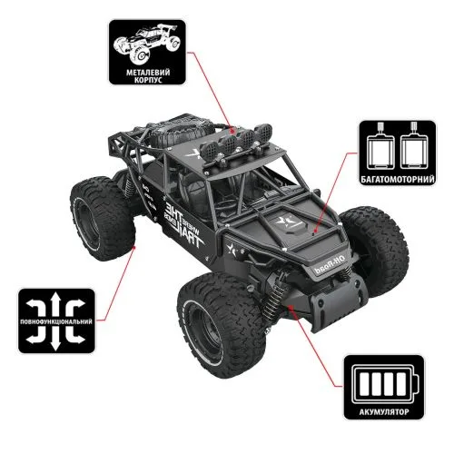 Радіокерована машинка Off-road Crawler Sulong Toys чорна 1:14 для дітей від 8 років позашляховик на пульті керування