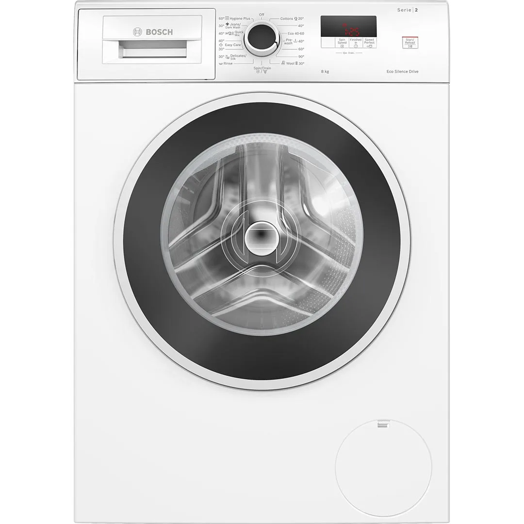 Пральна машина Bosch, фронтальна, 8 кг, 1200 об/хв, клас енергоспоживання A, ширина 59 см, з дисплеєм, біла.