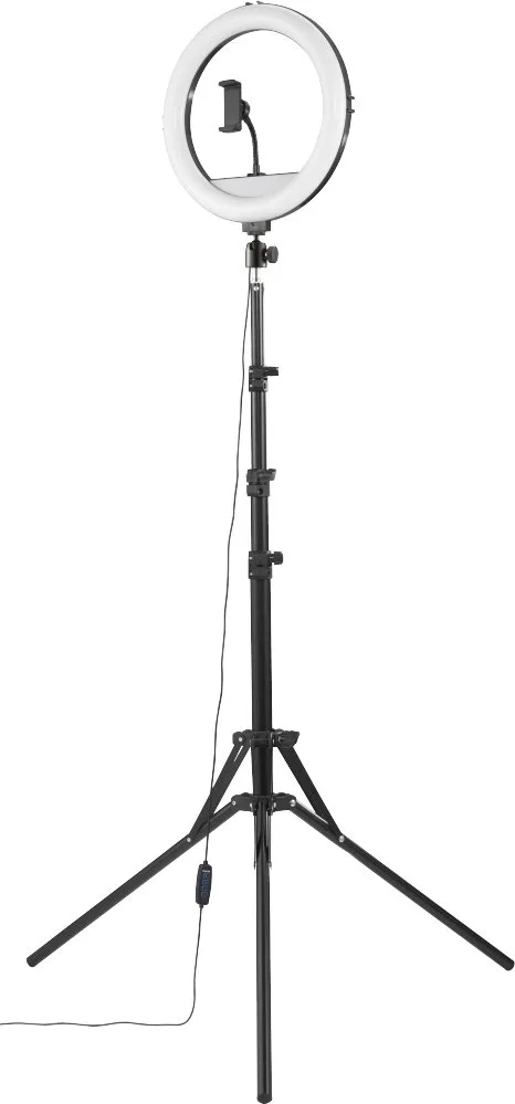 Трипод для смартфона Hama Steady-120 V2, шарнирный, 185 см, Bluetooth, со светодиодным кольцом, черный.