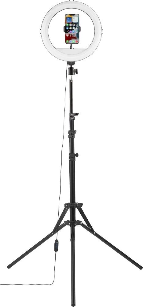 Трипод для смартфона Hama Steady-120 V2, шарнирный, 185 см, Bluetooth, со светодиодным кольцом, черный.