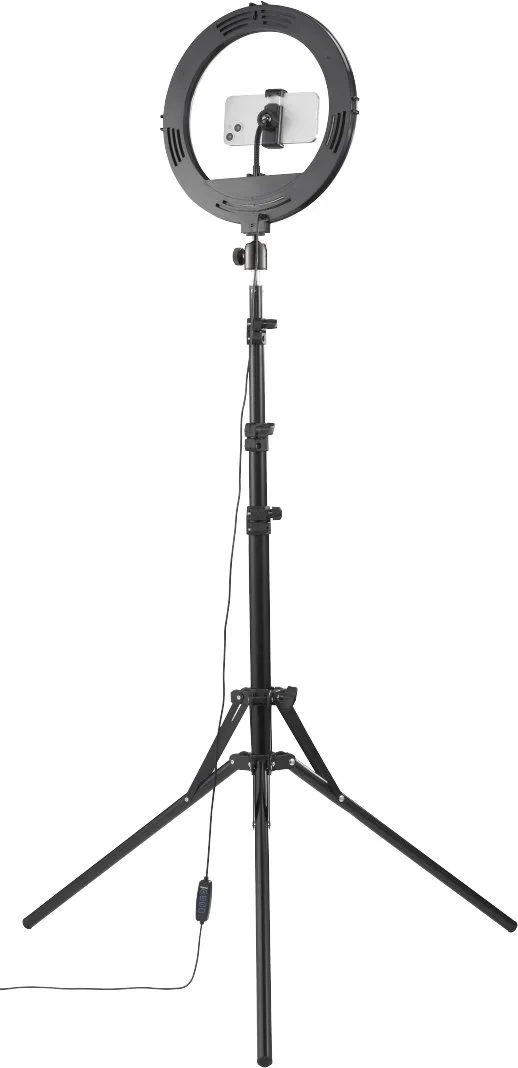 Трипод для смартфона Hama Steady-120 V2, шарнирный, 185 см, Bluetooth, со светодиодным кольцом, черный.