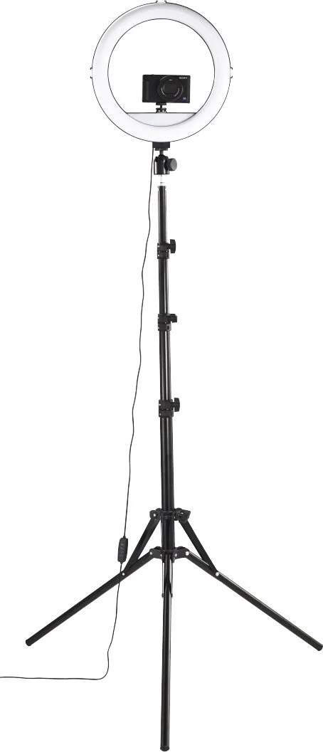Трипод для смартфона Hama Steady-120 V2, шарнирный, 185 см, Bluetooth, со светодиодным кольцом, черный.