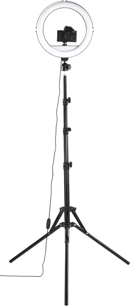 Трипод для смартфона Hama Steady-120 V2, шарнирный, 185 см, Bluetooth, со светодиодным кольцом, черный.