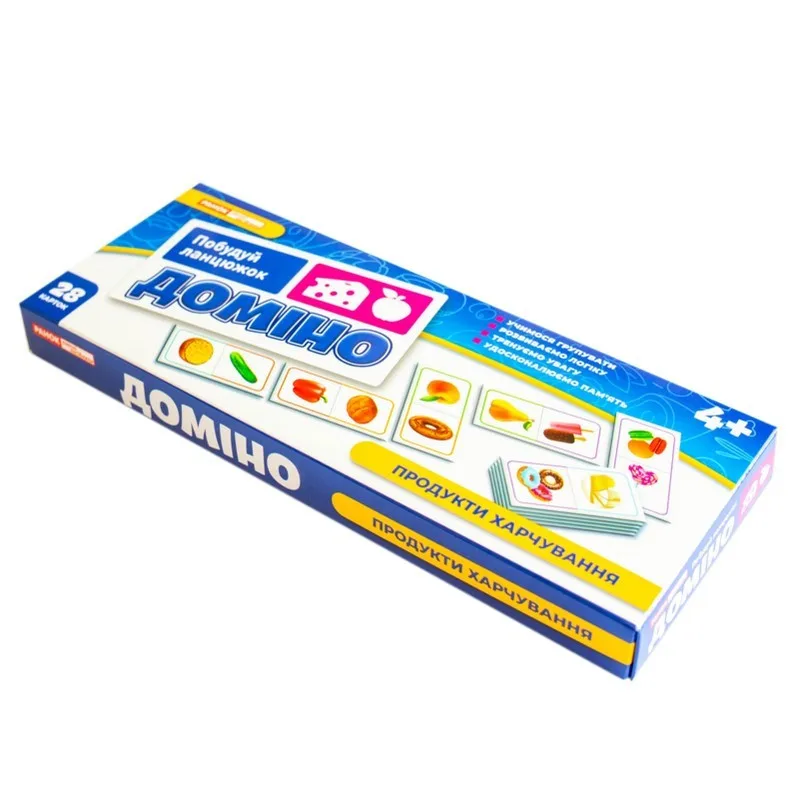 Дитяча настільна гра Ranok Creative доміно продукти харчування 28 карток картон різнокольоровий