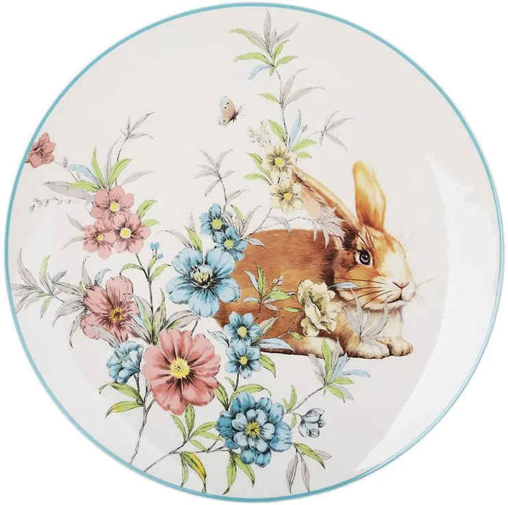Набір фарфорових тарілок Happy Rabbit на 6 персон Ø27 см з блакитною каймою
