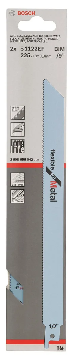 Набор пилочных полотен для сабельной пилы Bosch Professional по металлу, S 1122 EF, 18TPI, 2 шт