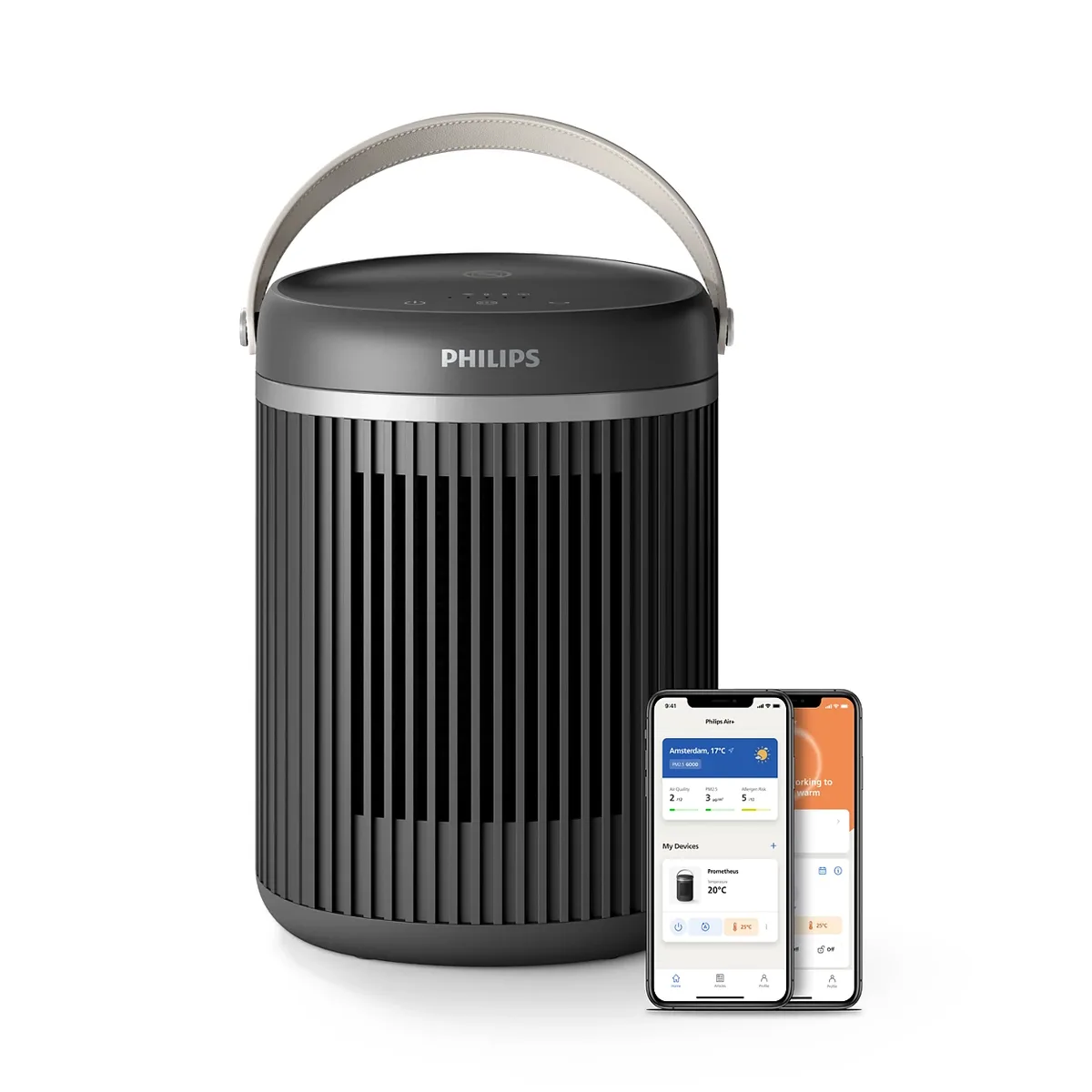 Тепловой вентилятор Philips Series 3000 для площади до 20 м2, мощность 2000 Вт, электронное управление, керамический нагревательный элемент, Wi-Fi, темно-серый.