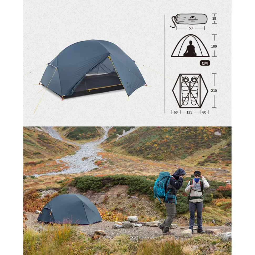 Намет двомісний ультралегкий Naturehike поліестер 210х255х100 см темно-синій