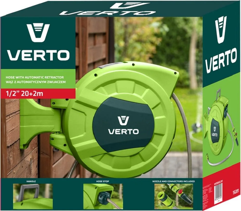 Автоматична котушка для шланга Verto, 20 м + 2 м шланг 1/2"