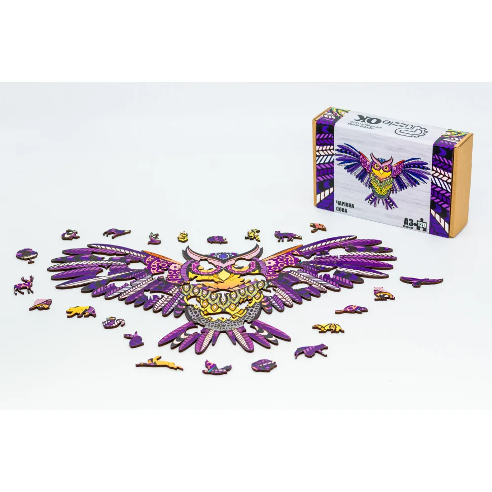 Фігурний дерев'яний пазл PuzzleOK 120 елементів A3 Чарівна сова