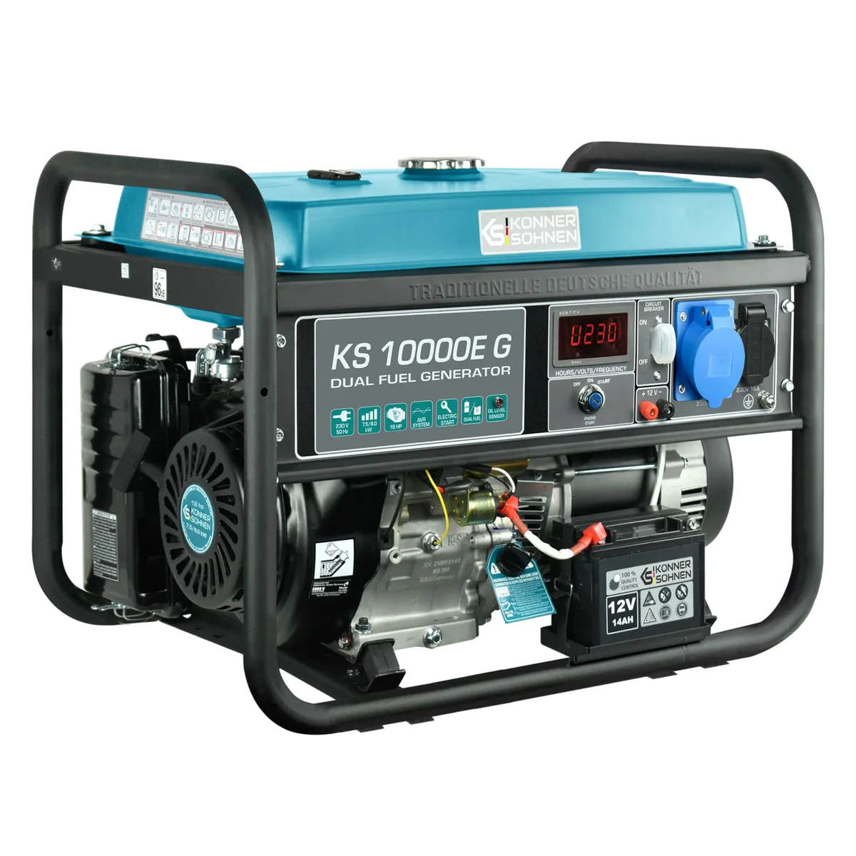 Газобензиновий генератор KonnerSohnen KS 10000E G, LPG 230В, 8.0 кВт, з електричним стартером, вага 87 кг.