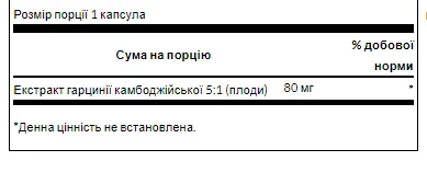 Екстракт гарцинії камбоджійської 5:1 Swanson 80 мг 60 капсул