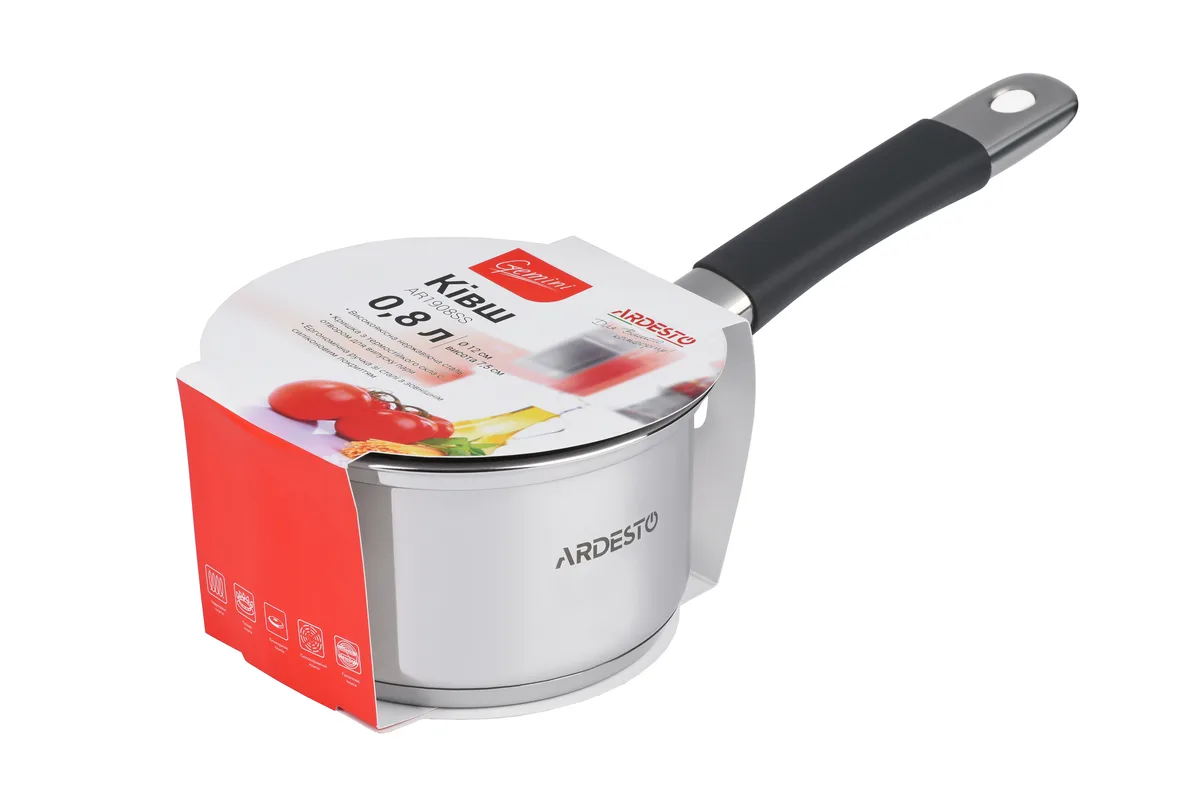 Ковш ARDESTO Gemini Salerno, 12 л, из нержавеющей стали и силиконовой крышкой