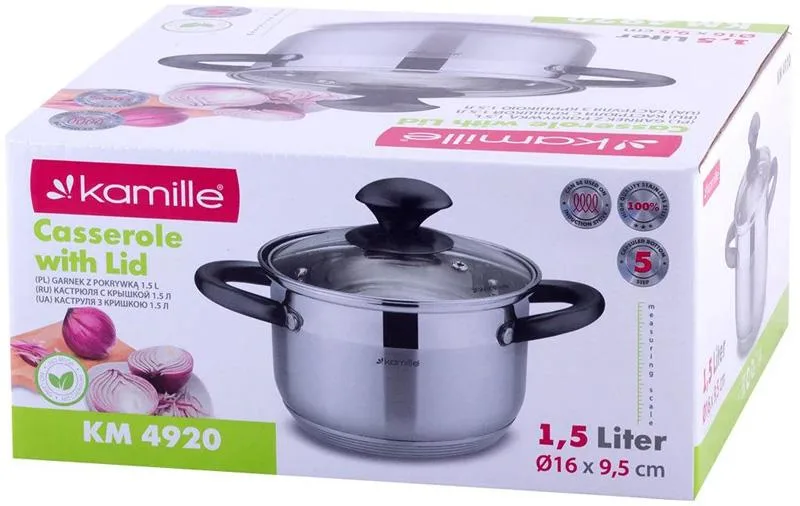 Каструля Kamille нержавіюча сталь 1,5 л 16 см з 5-шаровим індукційним дном