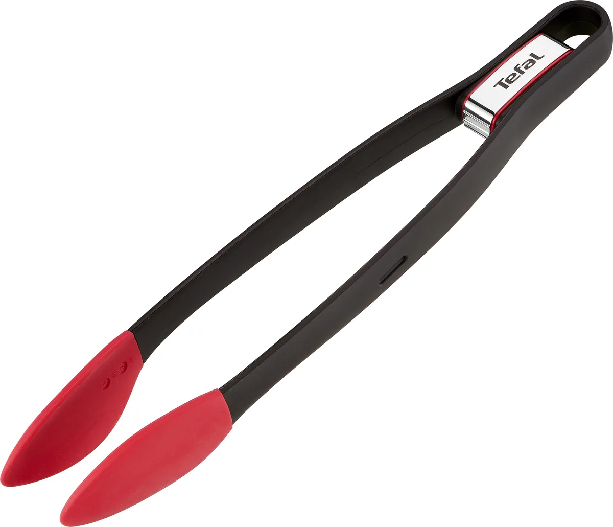 Кухонні щипці Tefal Ingenio, пластикові, силіконові, у чорному та червоному кольорах.