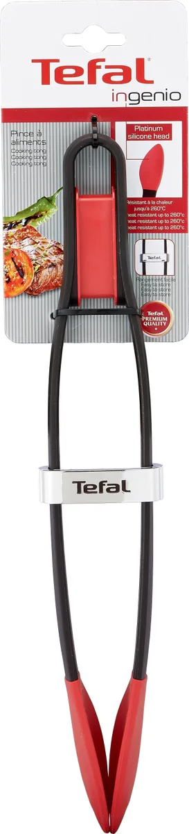 Кухонні щипці Tefal Ingenio, пластикові, силіконові, у чорному та червоному кольорах.
