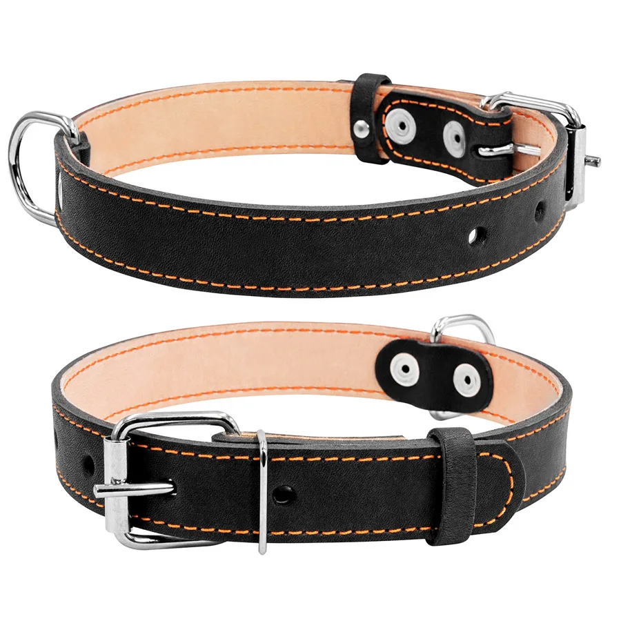 Нашийник CoLLaR подвійний чорний 25мм 38-50см для собак шкіряний кольоровий