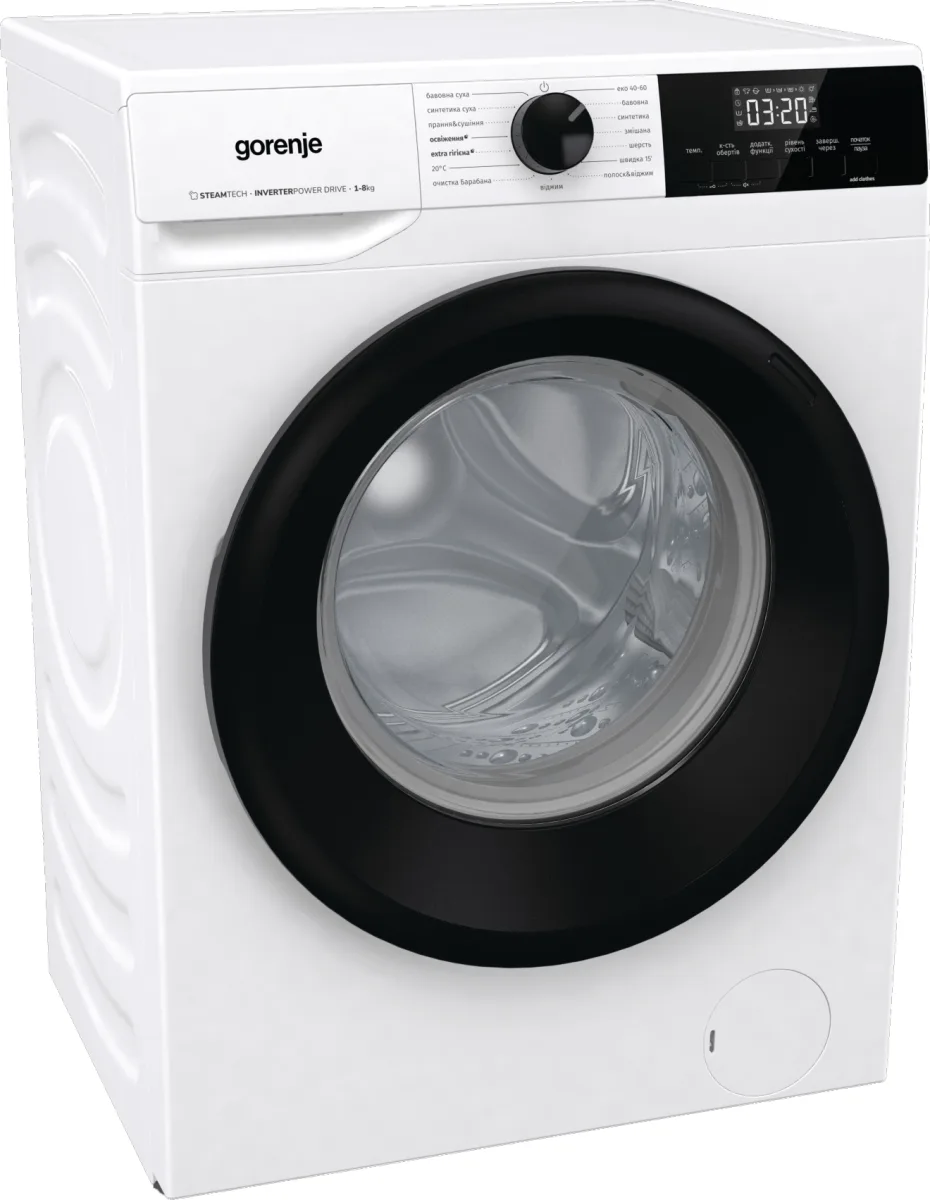 Фронтальна прально-сушильна машина Gorenje, 8(5) кг, 1400 об/хв, клас енергоефективності A+, 55 см, з дисплеєм, функцією пара, інв