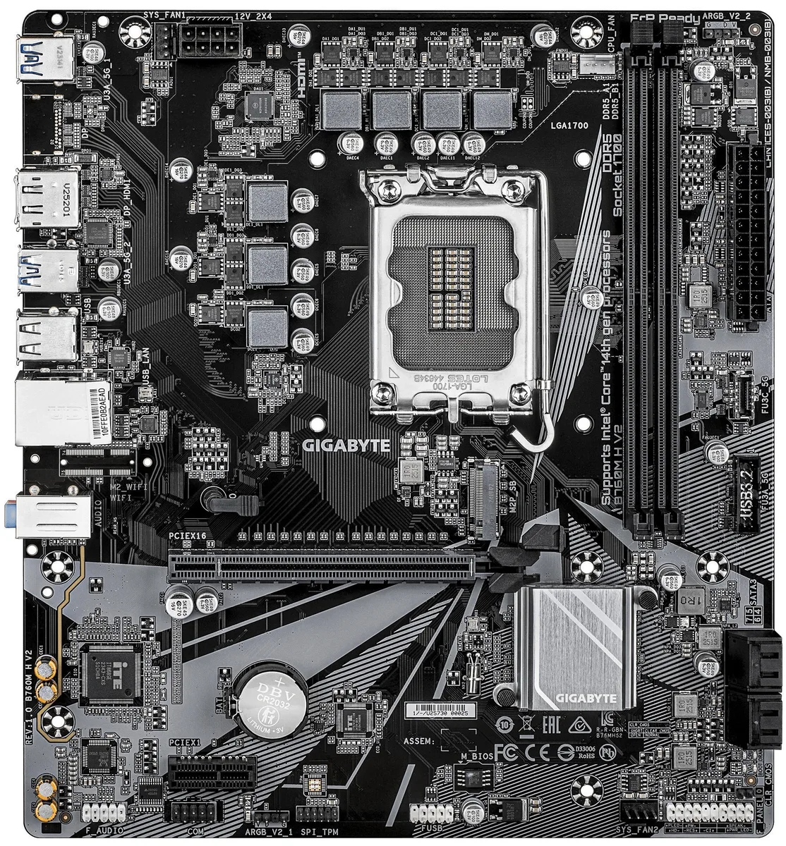 Материнська плата GIGABYTE B760M H V2 s1700 B760 2xDDR5 M.2 HDMI DP mATX