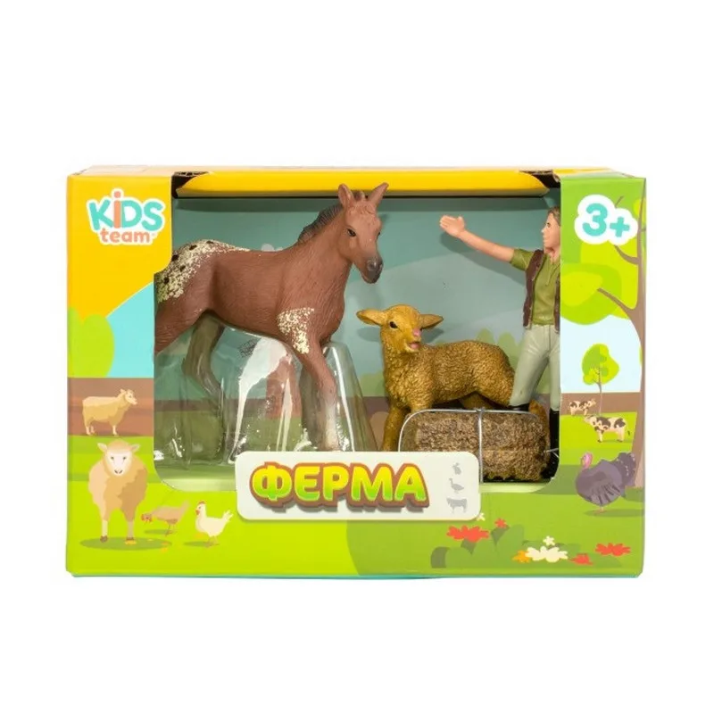 Детский игрушечный набор Kids Team фигурки животных лошадка овца фермерша пластиковый 10 см многоцветный