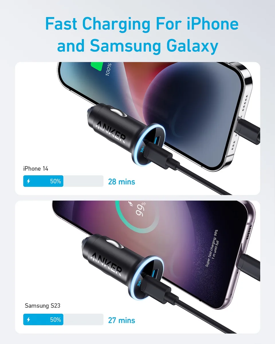 Автомобільний зарядний пристрій Anker 52,5 Вт 2 порти USB-C USB-A Чорний