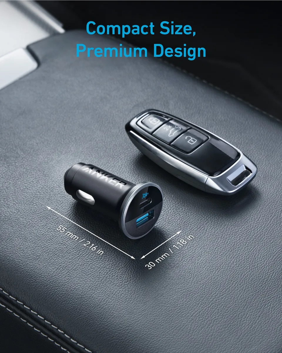 Автомобільний зарядний пристрій Anker 52,5 Вт 2 порти USB-C USB-A Чорний