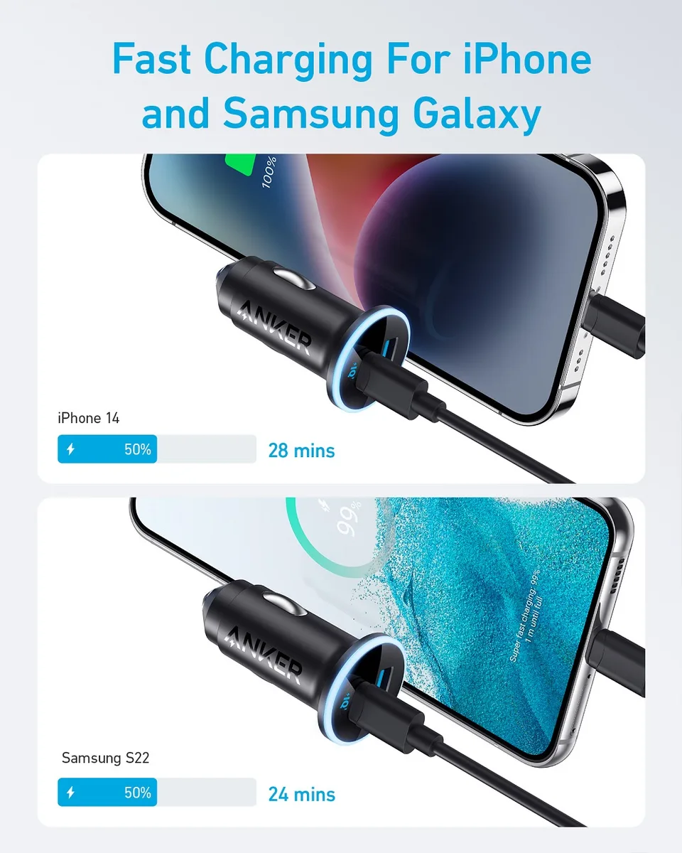 Автомобільний зарядний пристрій Anker 52,5 Вт 2 порти USB-C USB-A Чорний
