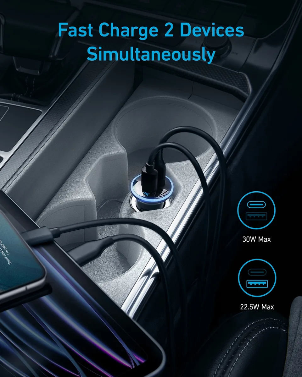 Автомобільний зарядний пристрій Anker 52,5 Вт 2 порти USB-C USB-A Чорний