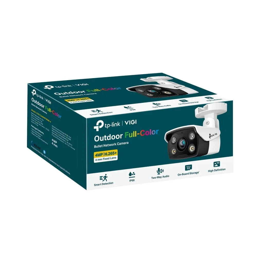 IP-камера TP-LINK VIGI C340-4, PoE, 4 Мп, 4 мм, H265+, IP66, Bullet, цветное ночное видение, наружная.