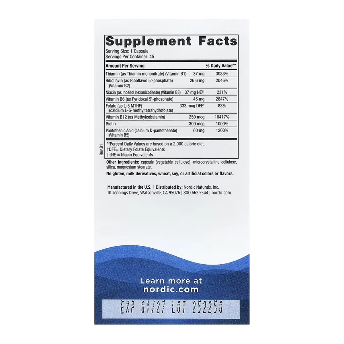 Вітамін B Complex Nordic Naturals Веганські капсули 45 шт