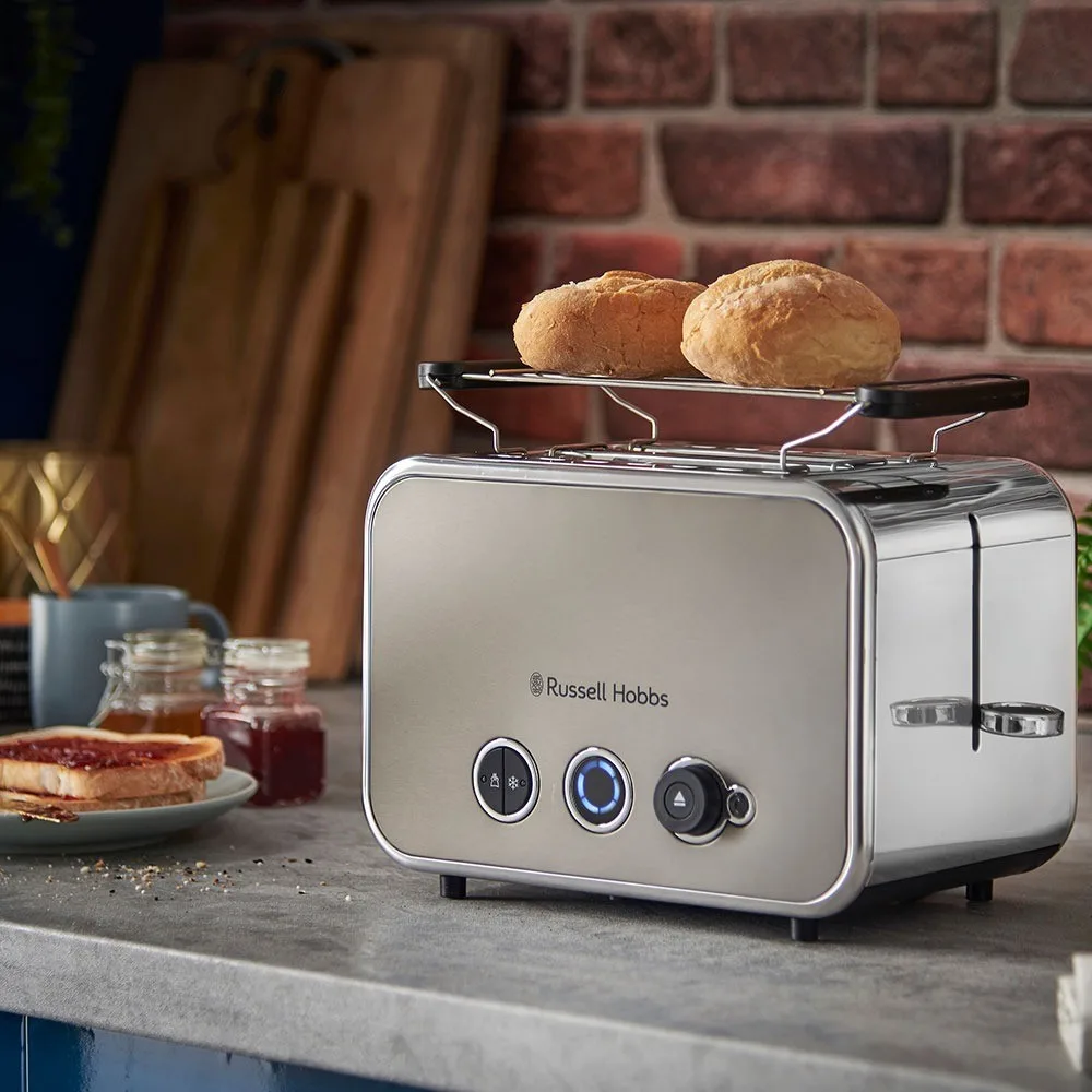 Тостер Russell Hobbs Distinctions на 2 скибочки, 1670 Вт, функції підігріву та розморожування, пластиковий корпус, сріблястий/сіри