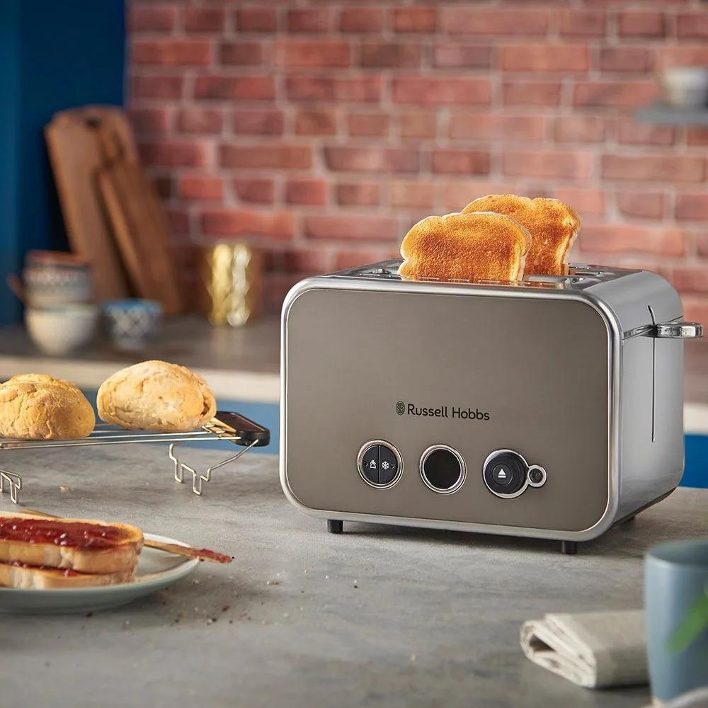 Тостер Russell Hobbs Distinctions на 2 скибочки, 1670 Вт, функції підігріву та розморожування, пластиковий корпус, сріблястий/сіри