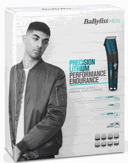 Машинка для стриження Babyliss, з комбінованим живленням (мережа та акумулятор), вібраційний мотор, 8 насадок, кейс, титанове покр