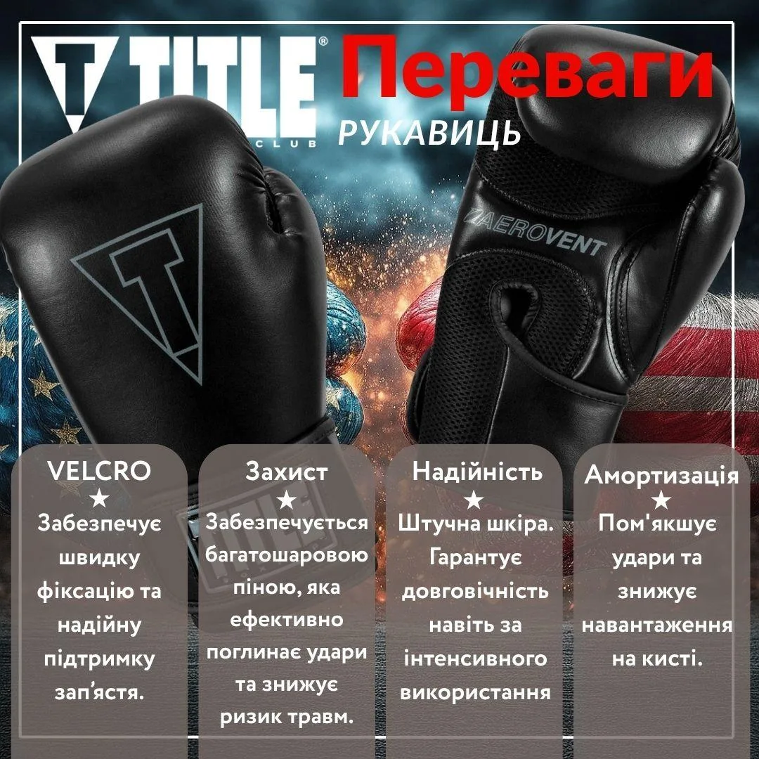 Боксерские перчатки TITLE Boxing Vegan 14 oz Черные