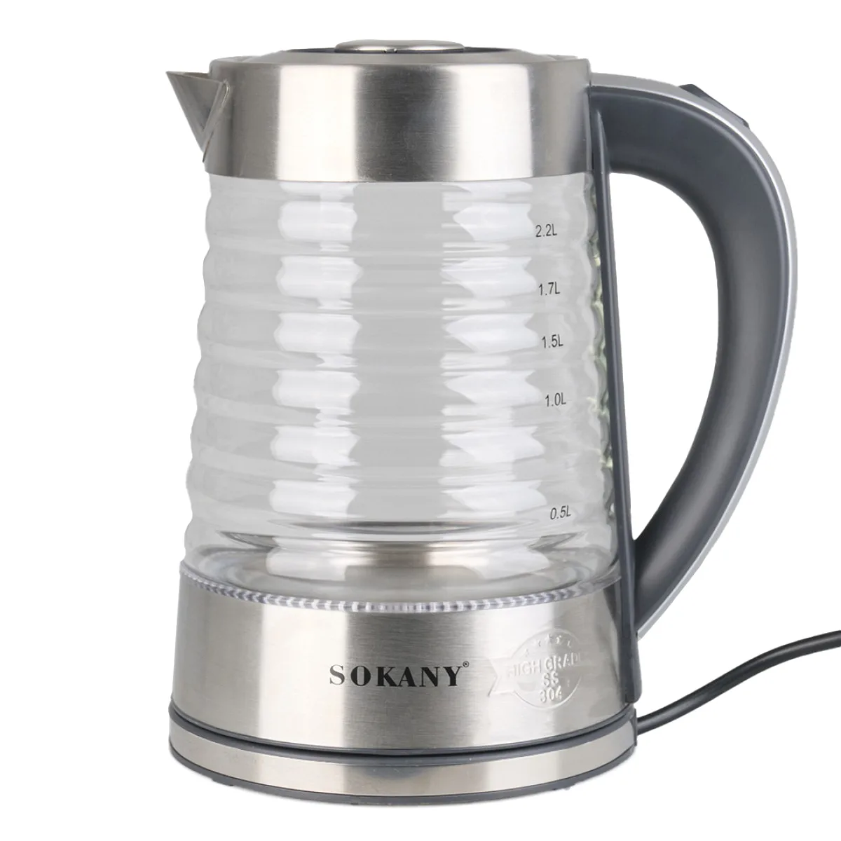 Электрочайник Sokany SK-1027 2000 Вт 2,2 л стекло нержавеющая сталь подсветка