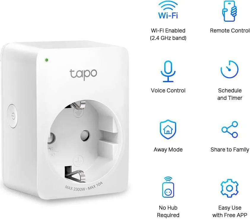 Умная розетка компактная TP-LINK Tapo P100M N300 BT 10A