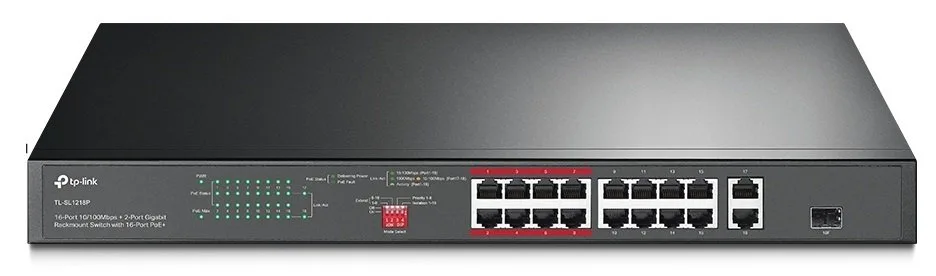 Комутатор TP-LINK TL-SL1218P 16xFE (16xPoE), 2xSFP, 150Вт, Некерований