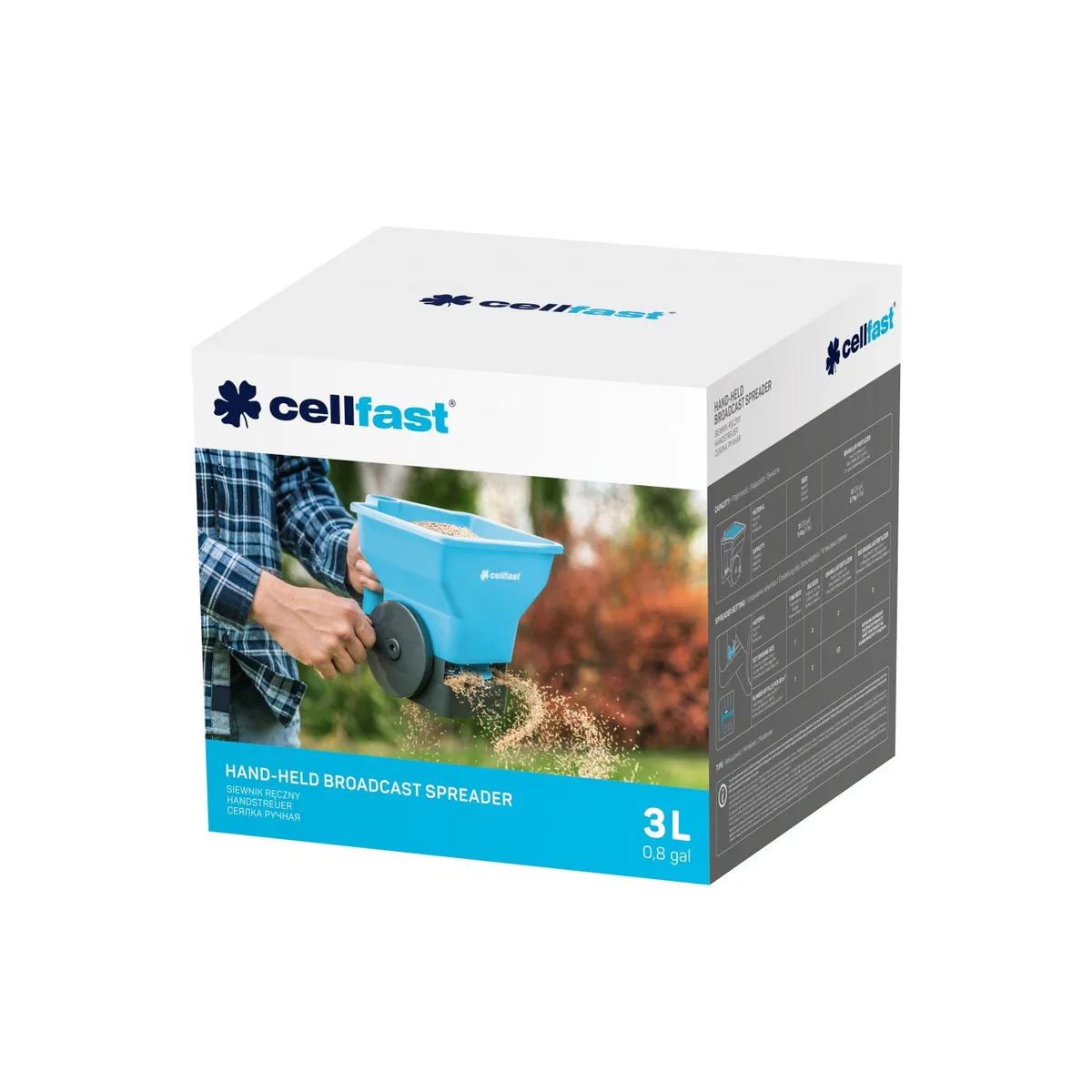 Сівалка Cellfast для розкиду гранул до 10 мм, ширина 3.6 м, об'єм контейнера 3 л.
