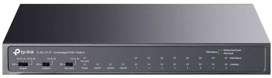 Комутатор TP-LINK TL-SL1311P 8x1FE (8xPoE), 2xGE, 1xSFP, 65Вт, Некерований