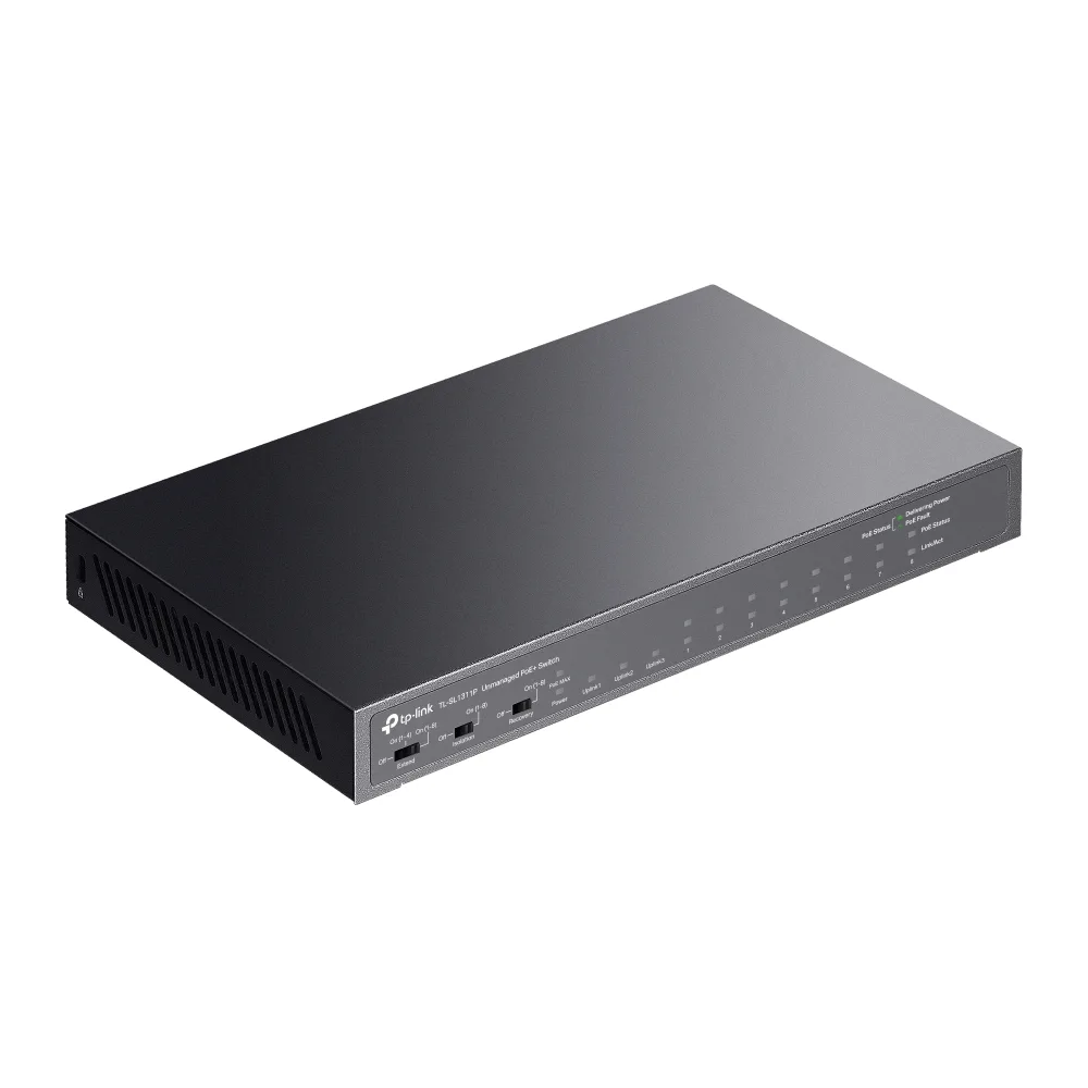 Комутатор TP-LINK TL-SL1311P 8x1FE (8xPoE), 2xGE, 1xSFP, 65Вт, Некерований