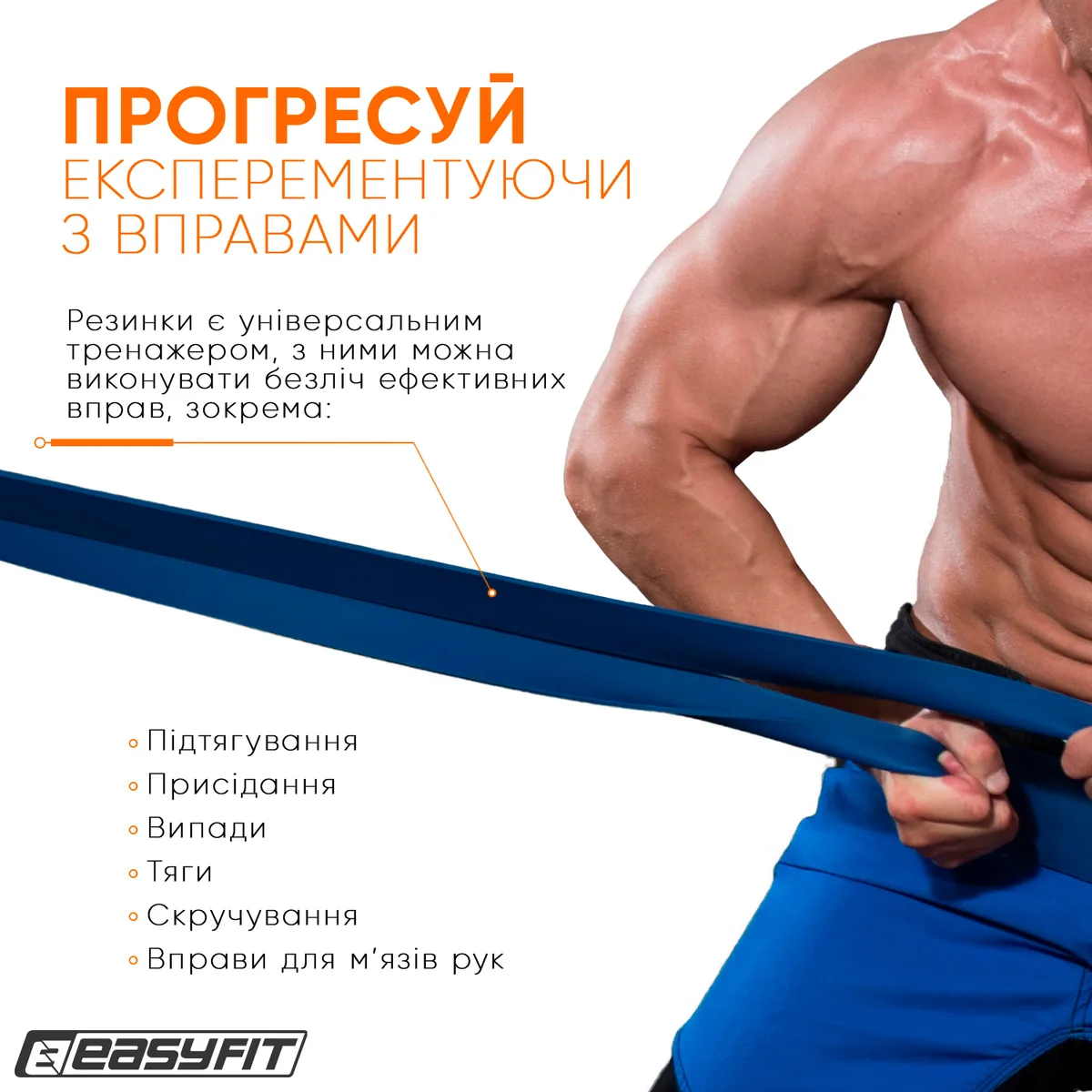 Резинова петля EasyFit латекс 2080х64х4,5 мм Синя 50-110 кг