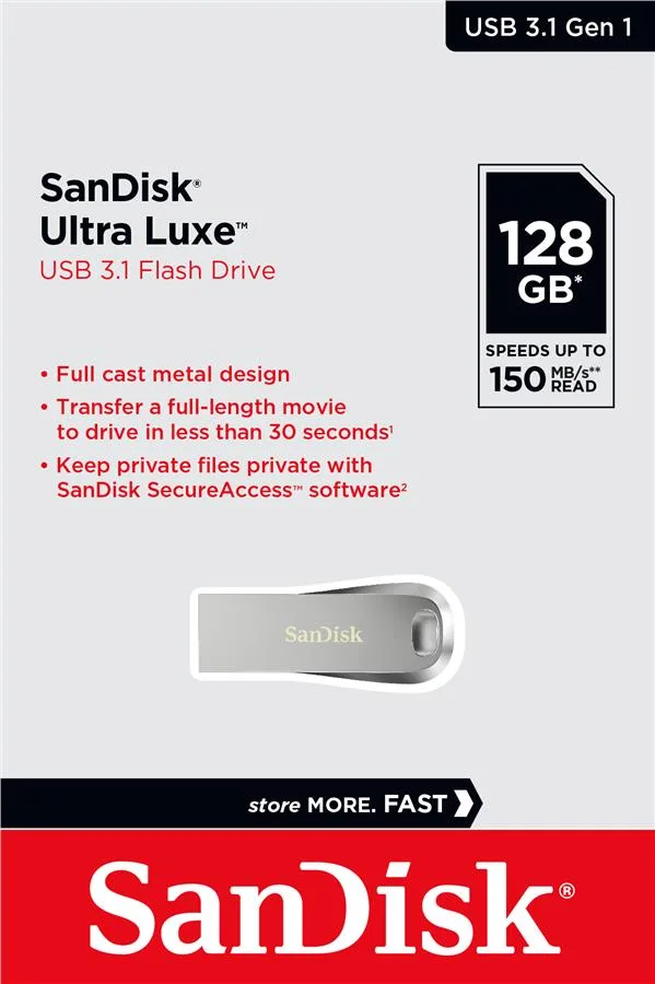 Накопичувач SanDisk  128GB USB 3.1 Type-A Ultra Luxe Срібний