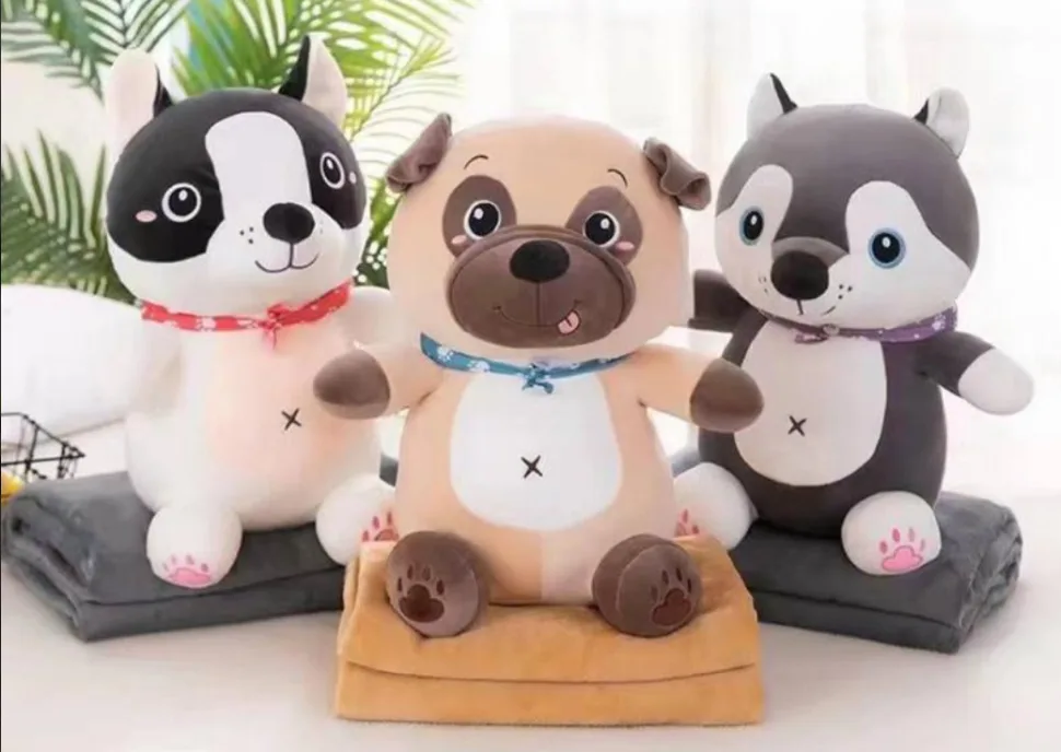 М'яка іграшка Bambi плюш 50 см колір собака з пледом мікрофібра