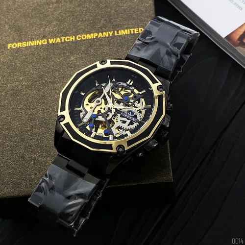 Годинники Forsining металеві 42 мм чорні золоті